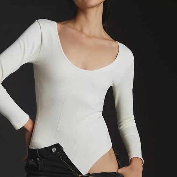 NWT Anthropologie Bree Seamless Long Sleeve Bodysuit Cream/White - Picture 2 of 7